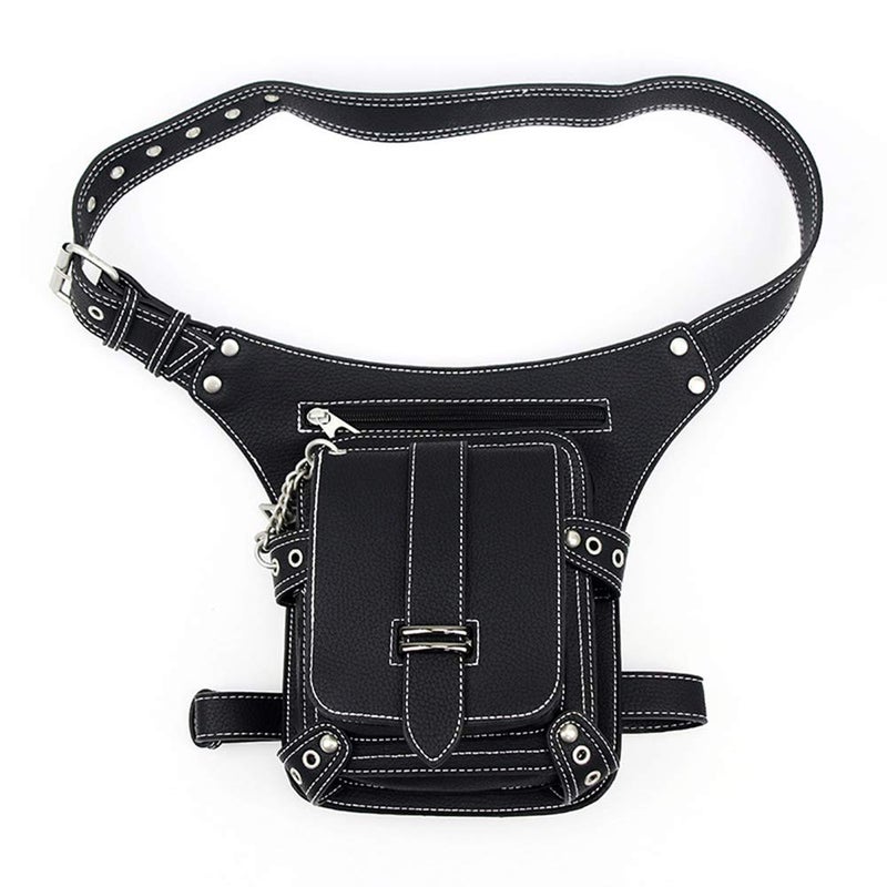Valentoria Steampunk Waist Bag Fanny Pack Fashion Gothic Leather Shoulder Crossbody Messenger Bags Thigh Leg Hip Holster Purse Travel Pouch Hiking Sport Chain Bags for Women Men - Image 4